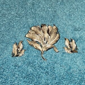 Coro Silver Leaf Brooch Set